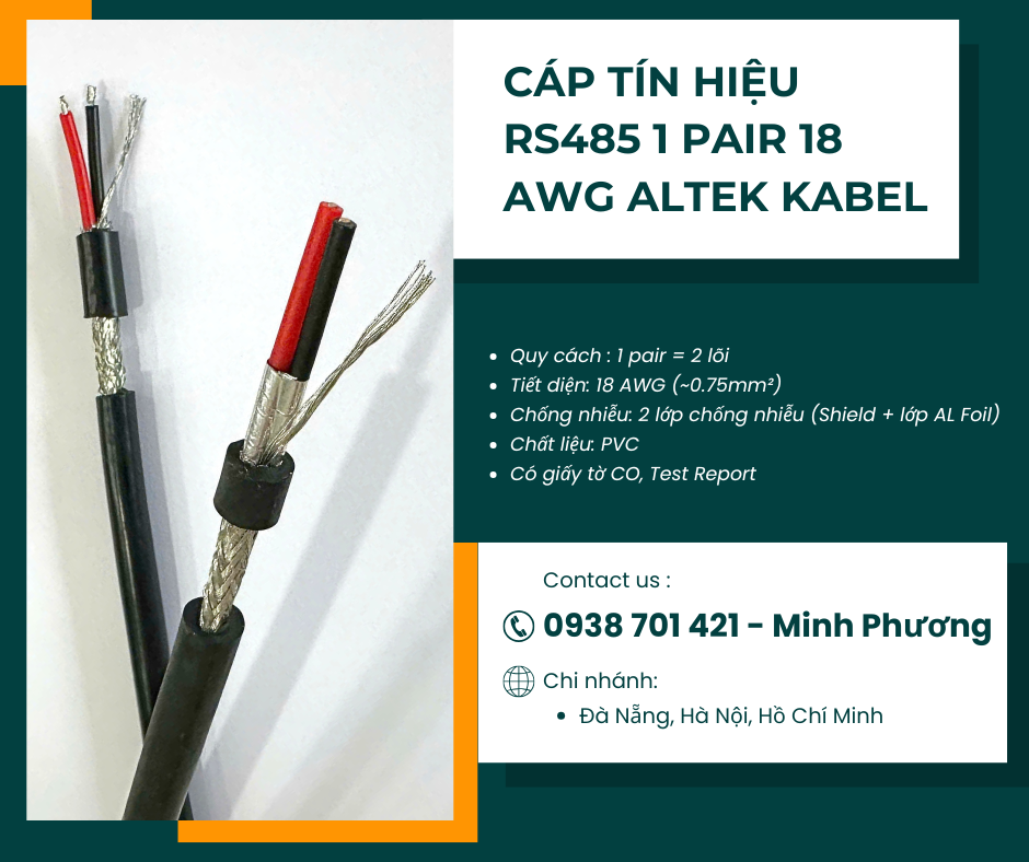 Cáp RS485 1 Pair 18AWG – Giải pháp truyền tín hiệu ổn định cho hệ thống công ngh